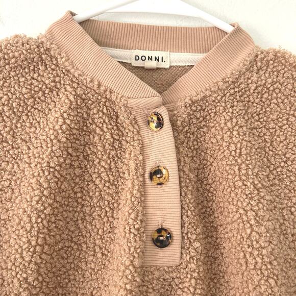 Donni Women's Mini Sherpa Henley Camel Tan Long Sleeve Shirt S Small - Picture 6 of 8